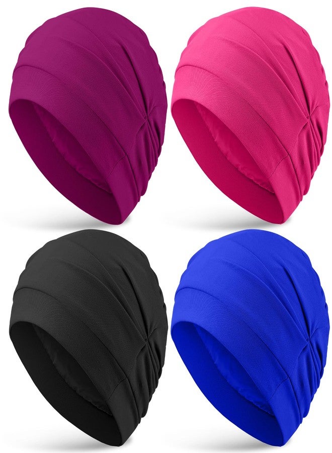 JenPen 4 Pcs Silk Satin Sleeping Bonnet Caps Women, Chemo Satin Lined Bonnet Soft Hair Wrap Slouch Beanie, Shower Cap, Cancer (Rose Red, Royal Blue, Purple Red, Black) - Image 1